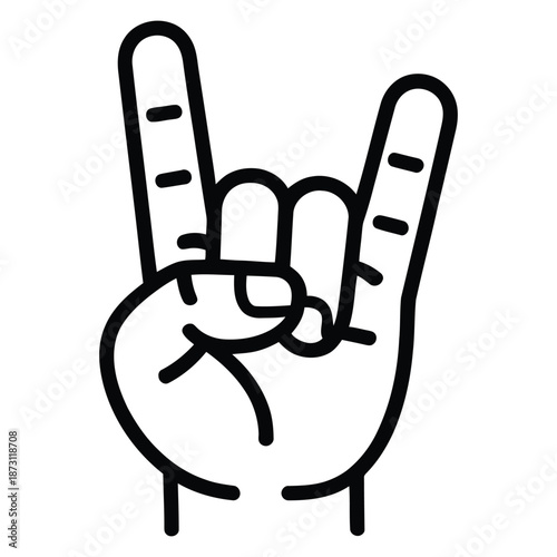 Rock hand gesture icon in outline style isolated on white background representing music, rock symbol, gesture communication and youth culture