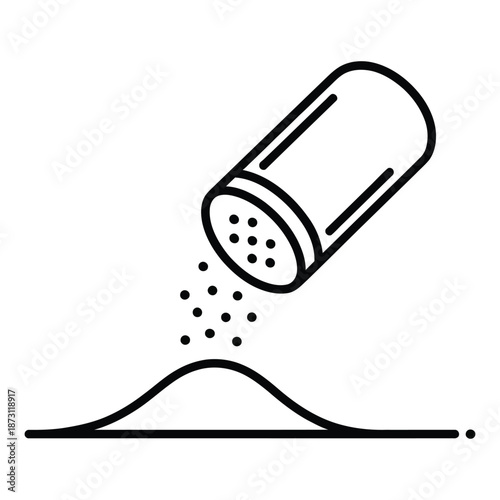 Salt shaker pouring salt icon in outline style isolated on white background representing seasoning, cooking, food ingredient and kitchen concept