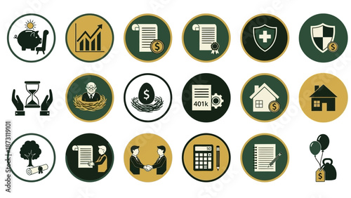 Financial Planning and Investment Icons A Comprehensive Set for Business and Personal Finance