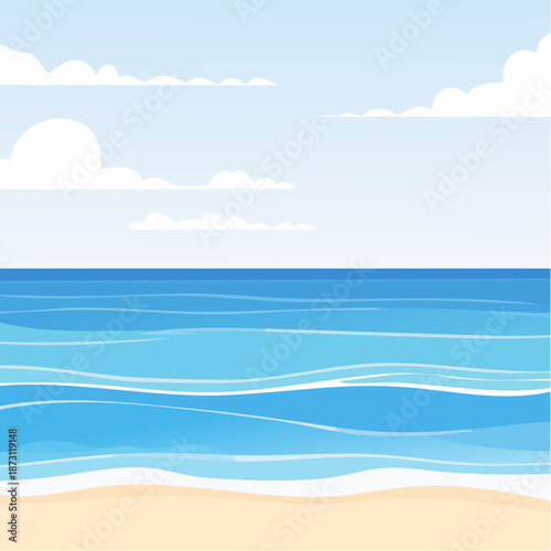 Pixel Art Beach Scene with Gentle Waves and Cloudy Sky