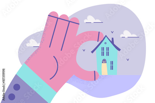 Broker hold house in hand recommend real estate agency services