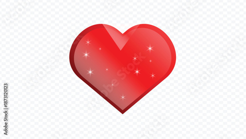 Shiny Red Heart with Sparkles on Transparent Background Keywords: heart, love, romance, emotion