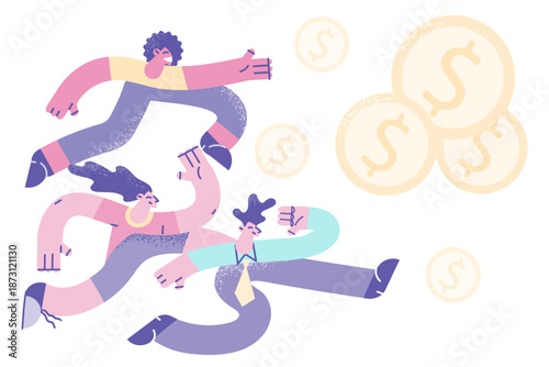 Diverse people in chase for money