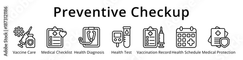 Preventive Medical Checkup Vaccination and Health Screening Icons for Healthcare