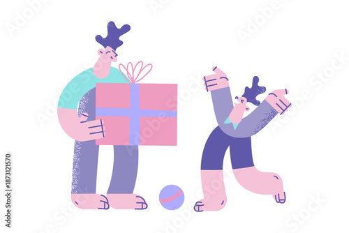 Loving father greeting with gift box excited son