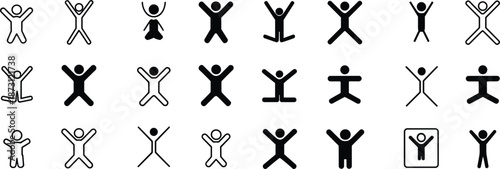 Collection of abstract human figures in various joyful and active poses Keywords: abstract, human, figure, icon, symbol, person