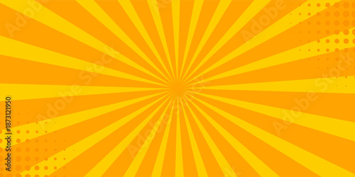 Pop art yellow comic book cartoon magazine cover. Cartoon cute retro Strip pattern mock up. Vector halftone illustration. Vintage background for comic superhero text, speech bubble, message.