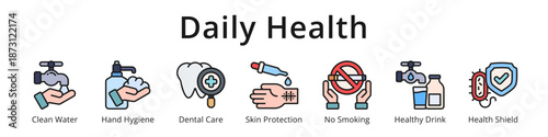 Daily Health Routine Essential Preventive Care and Hygiene Habits Icon Collection