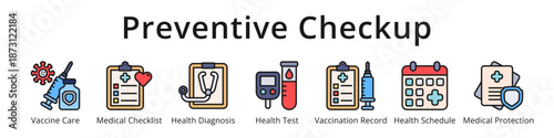 Preventive Medical Checkup Vaccination and Health Screening Icons for Healthcare