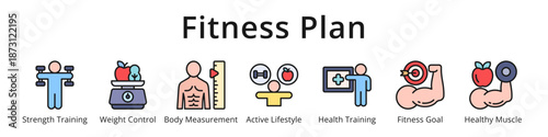 Fitness and Strength Training Plan Workout Goals and Body Health Exercise Icons