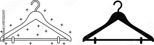 Clothes hanger outline and silhouette vector icons for fashion retail laundry dry cleaning closet organization and apparel storage design.