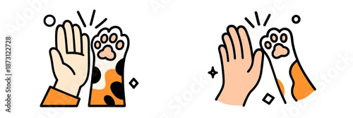 Hands and paws high five celebration in vector illustration