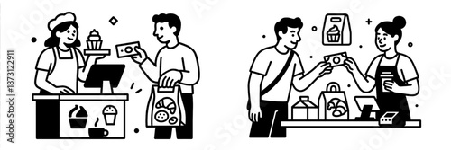 Busy day at the dessert shop with customers and treats