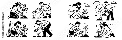 People engaged in community gardening and planting activities