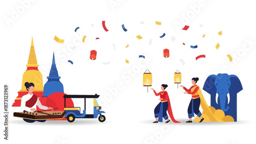 Thai Culture Festival Celebration with Elephants and Tuk-Tuk