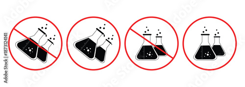 Vector Lab Flask and Test Tube Icons Set – Chemistry, Science, Potion, Laboratory, Erlenmeyer, Chemical Bottle, Magic Drink Illustration, Editable Vector"
