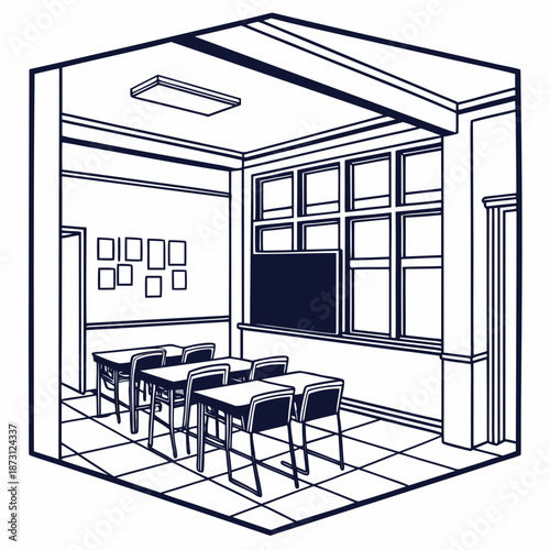 Modern classroom with large windows