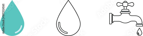 Water Tap Icon Set Blue Liquid Droplet Vector Elements For Plumbing Home Improvement Repair Bathroom Kitchen Clean Hydration