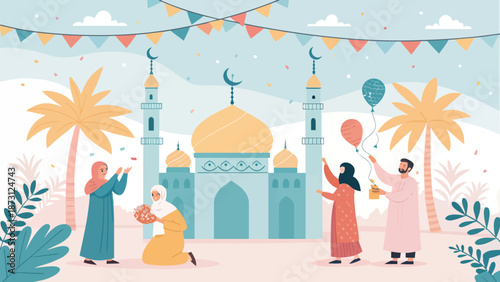 Soft pastel illustration of a Muslim family sharing a quiet and peaceful moment of Ramadan prayer