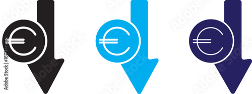 Cost reduction. Euro decrease flat vector icon. Euro decrease flat vector icons set
