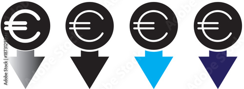 Cost reduction. Euro decrease flat vector icon. Euro decrease flat vector icons set
