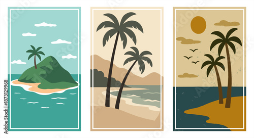 Berikut adalah deskripsi singkat dan 35 kata kunci untuk set Poster Pemandangan Pulau dan Pantai Tropis (Tropical Island and Beach Landscape Poster Set) yang dioptimalkan untuk performa penjualan di p