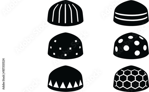 Set of Textured and Ribbed Islamic Prayer Caps for Men