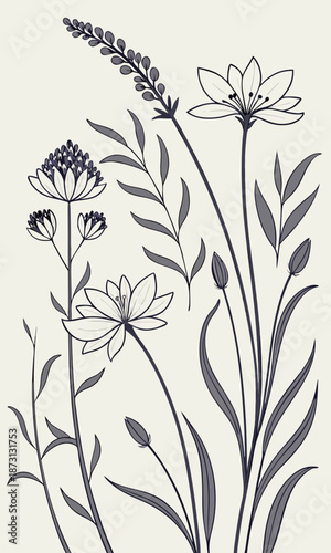Elegant Botanical Illustration with Delicate Floral Elements.