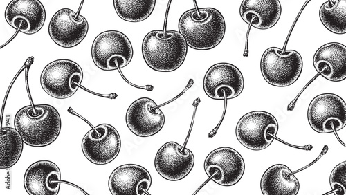 Wooden Engraving Cherry in White Background