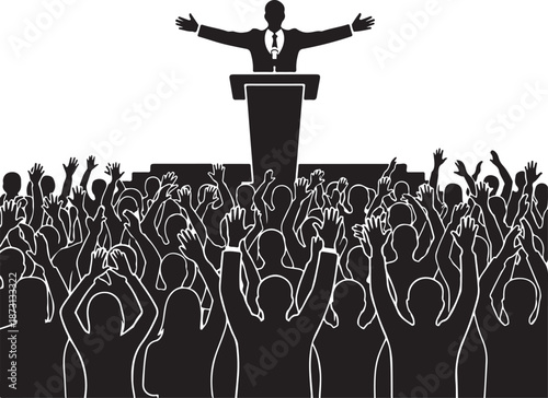 Speaker Addressing Enthusiastic Crowd at Political Rally or Public Event - Leadership, Communication, and Support Concept