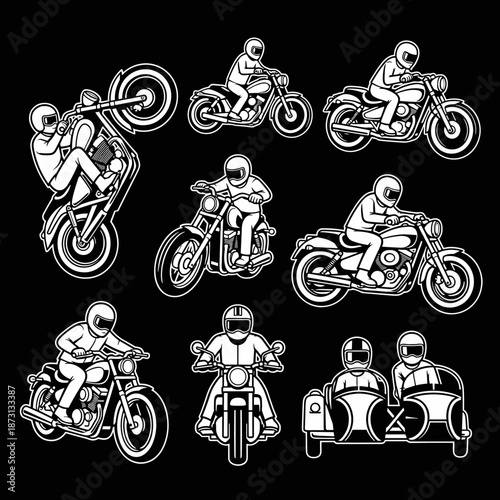 Collection of various motorcycle riders in different poses and styles.
