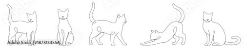 Bild auf Leinwand A set of single-line drawn cats