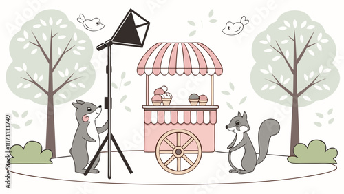 Squirrels at the Ice Cream Cart Photo Shoot.