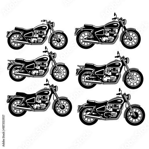 Set of Six Vintage Motorcycle Illustrations.