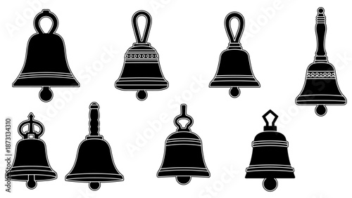 Collection of various bell silhouettes, showcasing different shapes and designs of traditional and decorative bells.