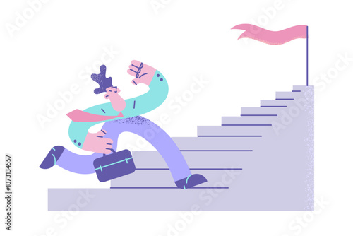 Businessman run upstairs reaching business goal