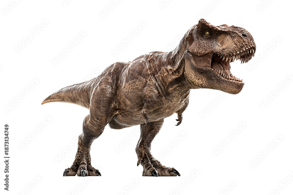 Fototapeta premium t rex dinosaur figurine roaring with detailed texture and fearsome look