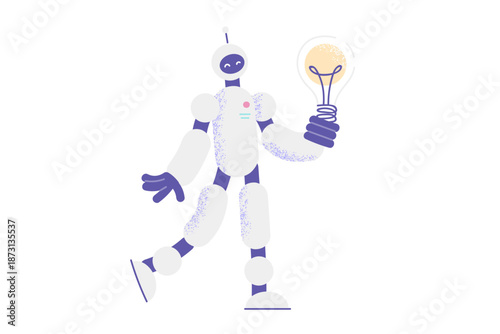 Robot hold lightbulb develop innovative idea