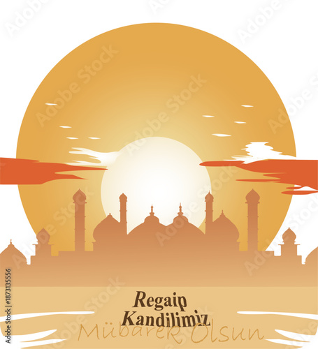 Muslim holidays and celebrations. Translation: Bless our Regaip Kandil (Regaip Kandil is one of the five holy nights of Islam). Vector illustration of Kandil
