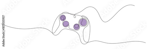 One continuous line drawing of game stick. Joystick to play the game and controller for PC concept cyber sport in simple linear style. Editable stroke.