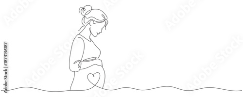 Continuous line Pregnant woman International mother's day Simple hand drawn illustration.Editable line
