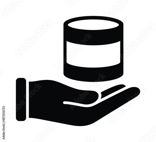 Hand holding cylindrical vector container for storage or offering.