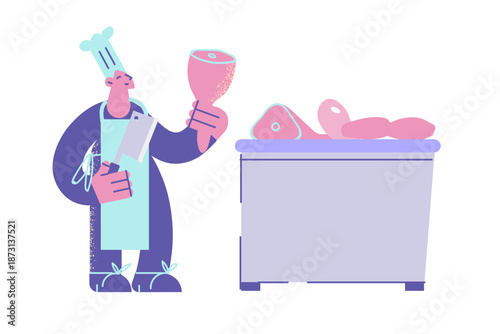 Working as butcher with meat concept.