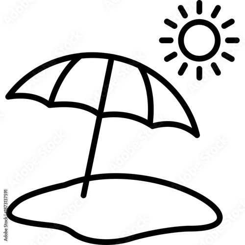 Beach mat and umbrella on sand Icon
