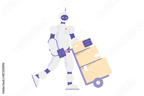 Robot with parcel help deliver package to client
