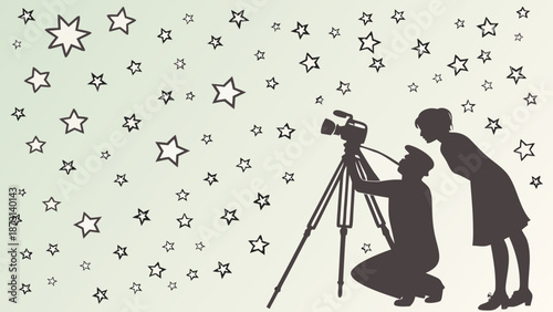 Silhouetted Astronomers Capturing the Starry Night Sky.