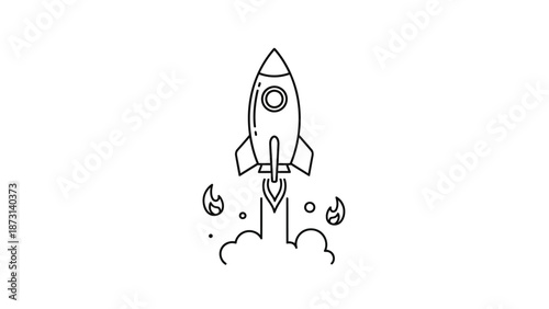 Rocket launching into the sky with flames and smoke