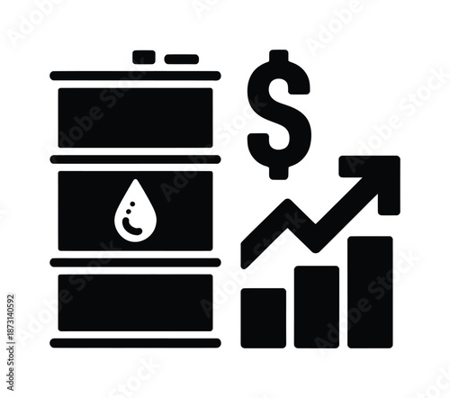 Vector oil barrel and upward trend graph indicate rising fuel costs.