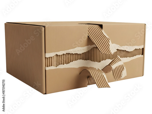 Wallpaper Mural Damaged corrugated cardboard box isolated on transparent background, isolated on white background Torontodigital.ca