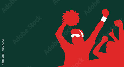 Energetic crowd cheering with pom poms and raised fists